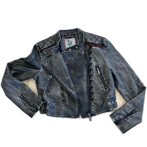 SAM EDELMAN CIRCUS Vegan Leather Embroidered Motorcycle Moto Jacket Size M